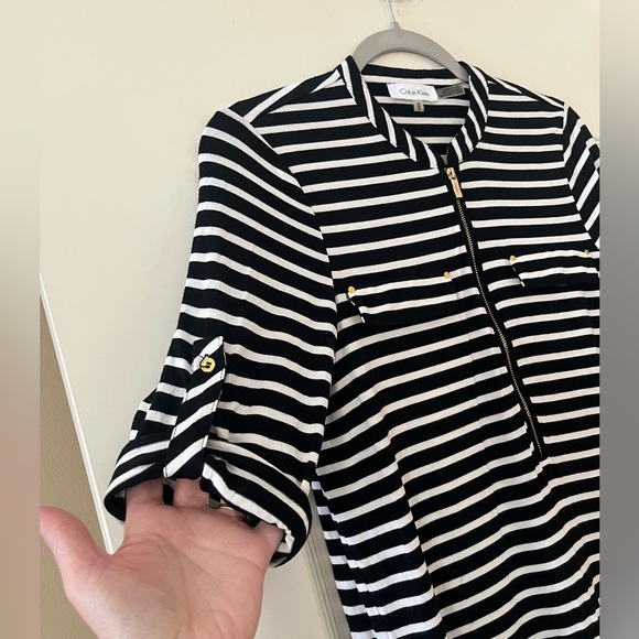 Calvin Klein Black & White Striped Rayon Blend 3/4 Sleeve Blouse Women’s Medium - Picture 7 of 11